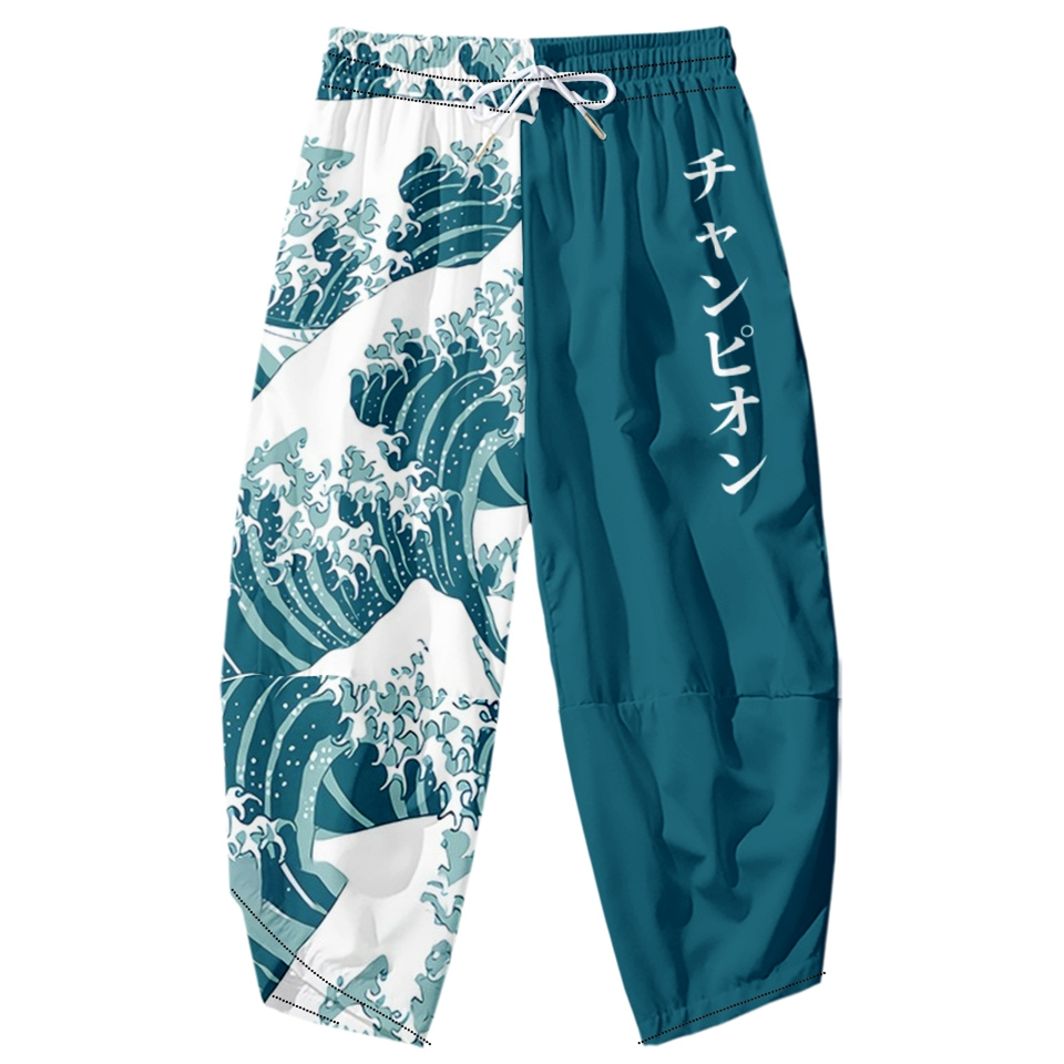 가나가와의 대파도 기모노 바지 남성 아시아 의류 목욕  - Kimono Yukata Cotton 리뷰 및 가격