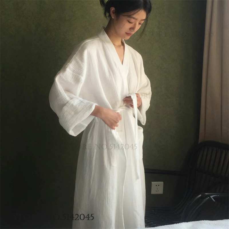 100% 코튼 거즈 커플 롱 로브 네글리제 화이트 긴팔 - Kimono Yukata Cotton 리뷰 및 가격